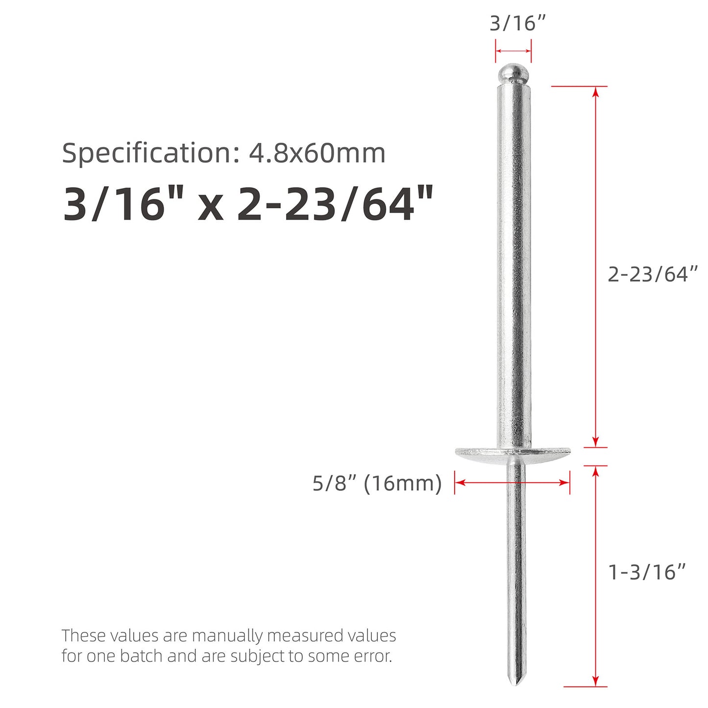 Large Head Aluminum Extra Long Blind Rivets, Large Flange Extended Length Pop Rivets