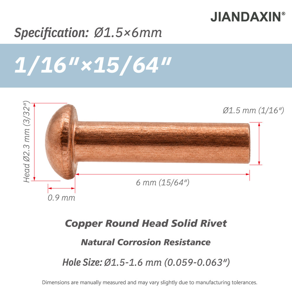 Pure Copper Round Head Solid Rivets
