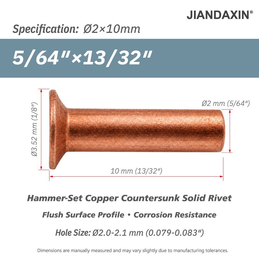 Pure Copper Countersunk Solid Rivets – Hammer-Set