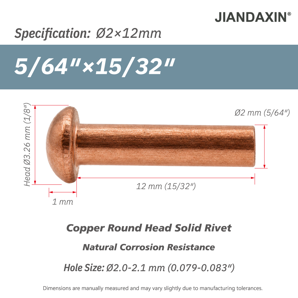 Pure Copper Round Head Solid Rivets