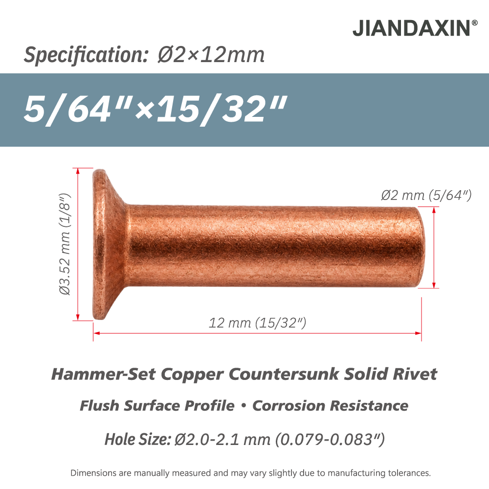 Pure Copper Countersunk Solid Rivets – Hammer-Set