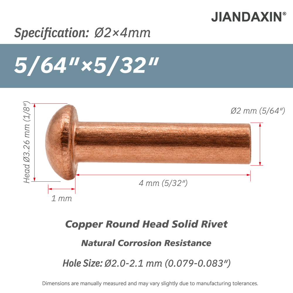 Pure Copper Round Head Solid Rivets