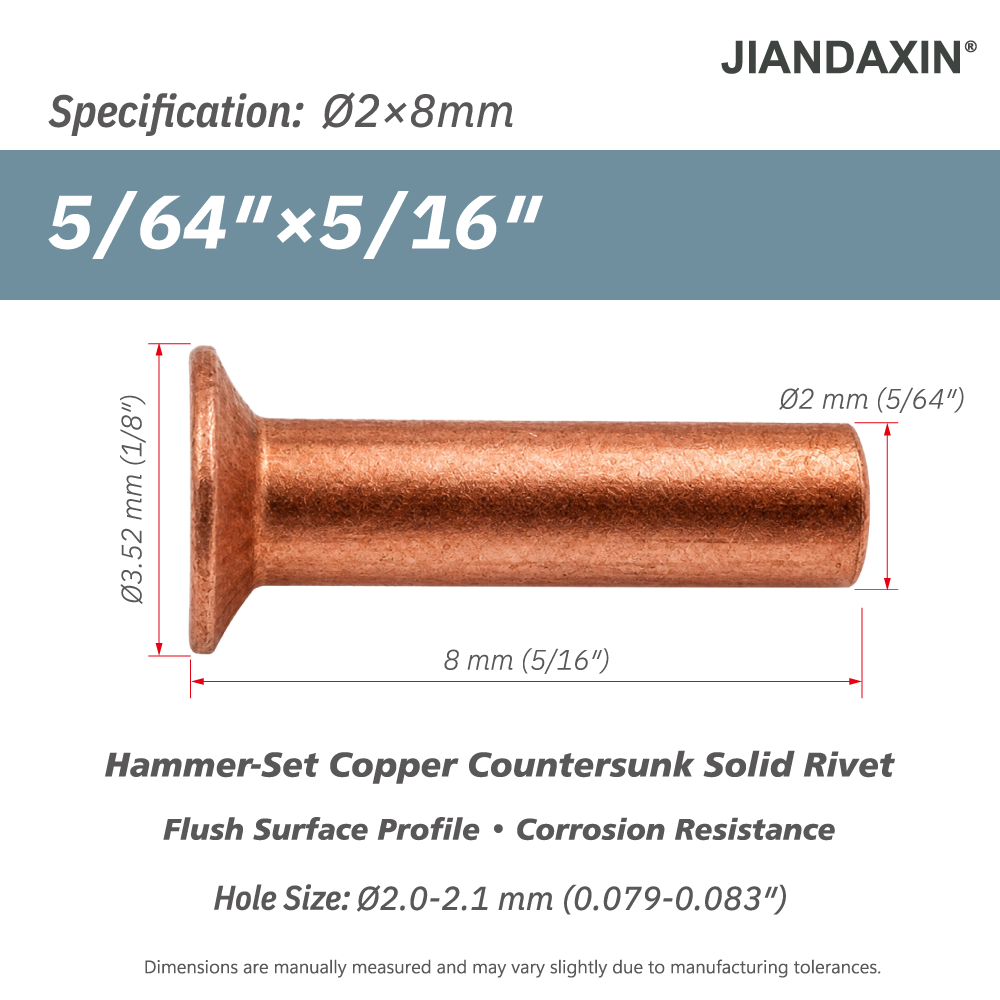 Pure Copper Countersunk Solid Rivets – Hammer-Set