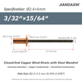 Closed-End Copper Dome-Head Blind Rivets with Steel Mandrel, Sealed Pop Rivets