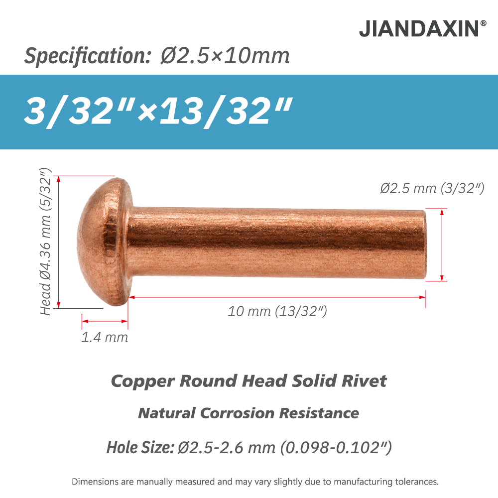 Pure Copper Round Head Solid Rivets
