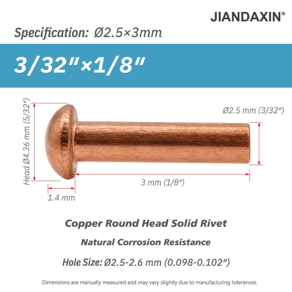 Pure Copper Round Head Solid Rivets