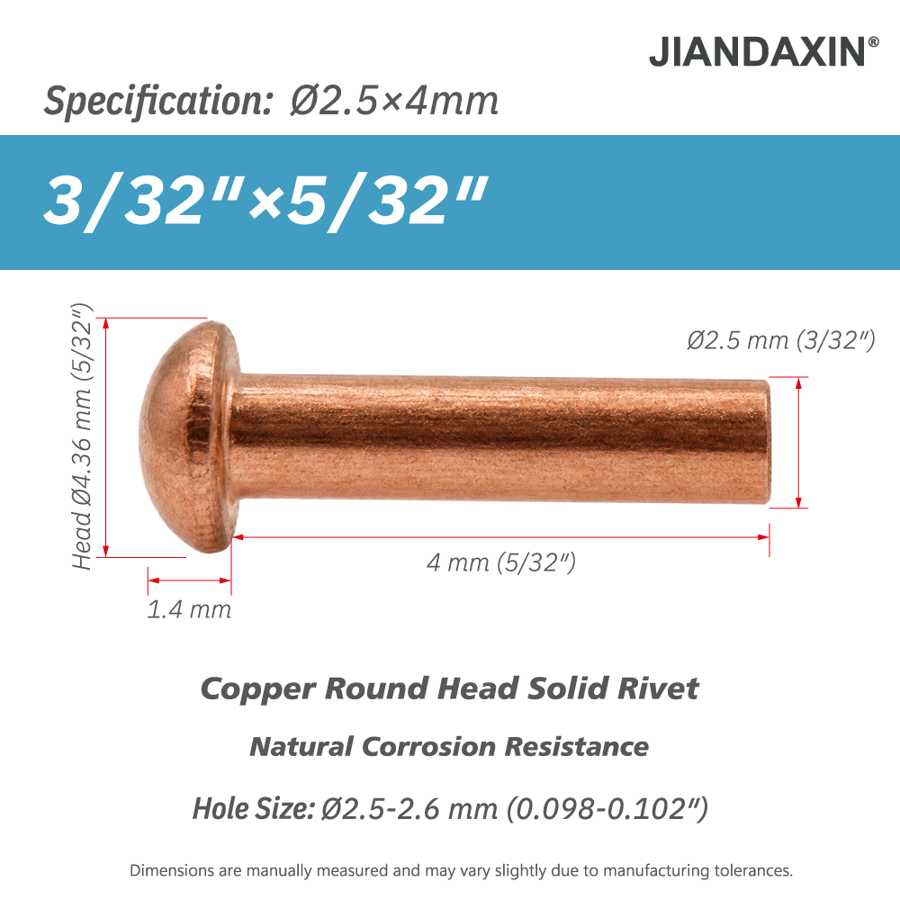 Pure Copper Round Head Solid Rivets