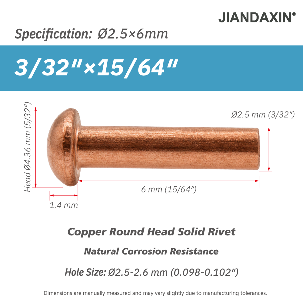 Pure Copper Round Head Solid Rivets