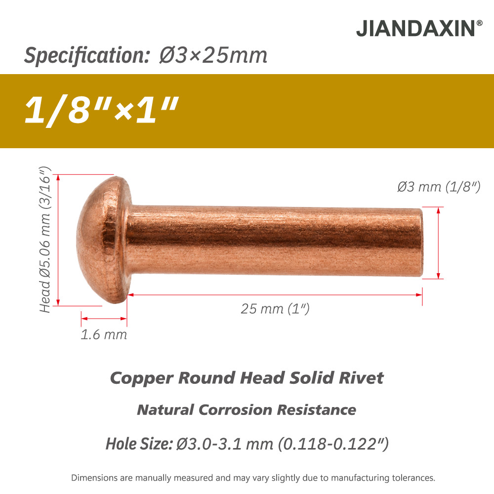 Pure Copper Round Head Solid Rivets