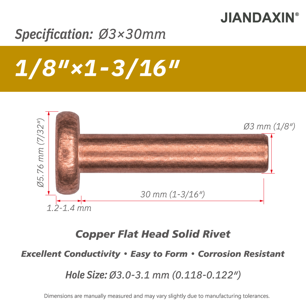Pure Copper Flat Head Solid Rivet