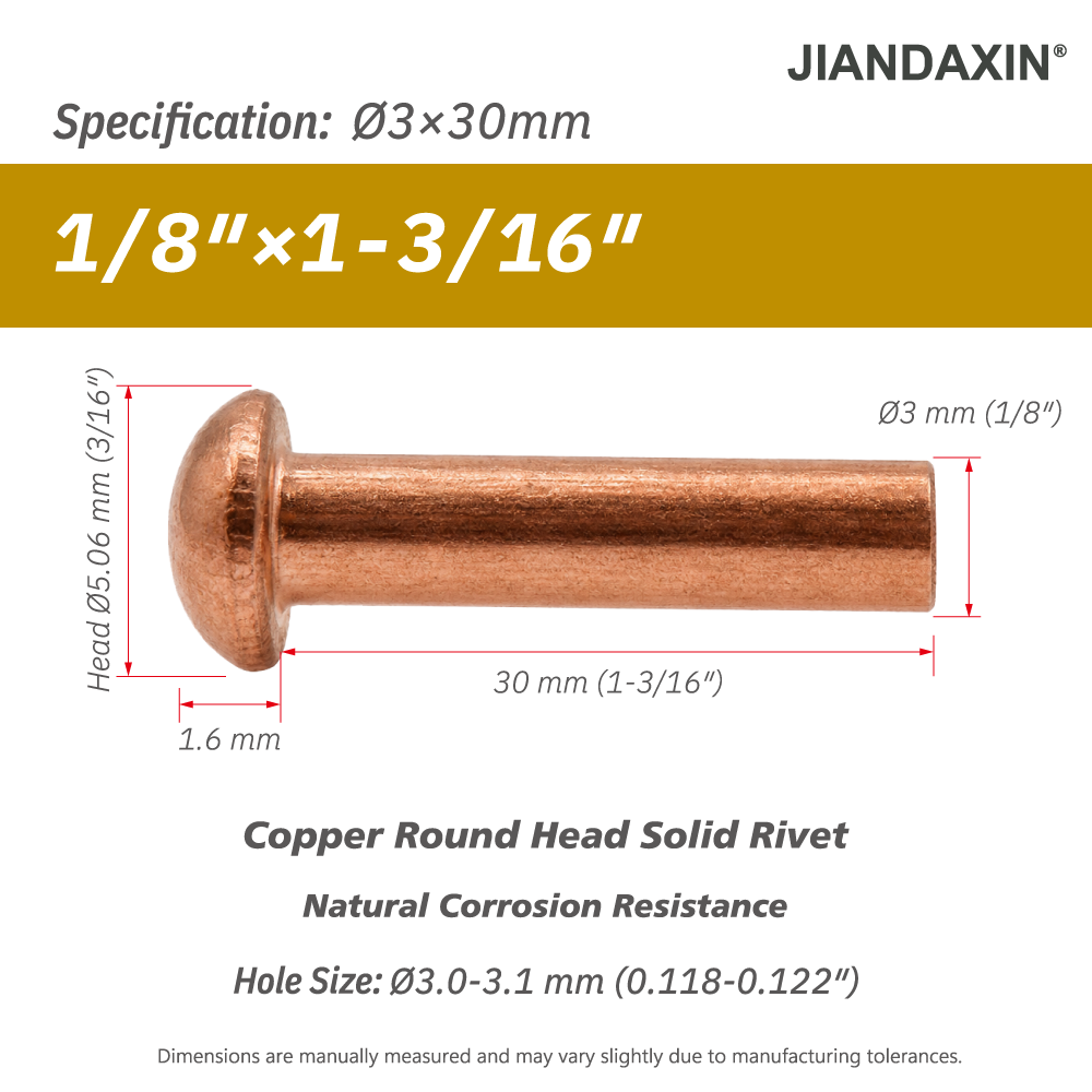 Pure Copper Round Head Solid Rivets