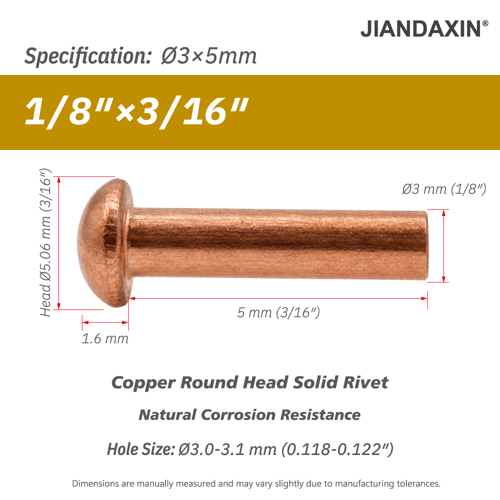 Pure Copper Round Head Solid Rivets