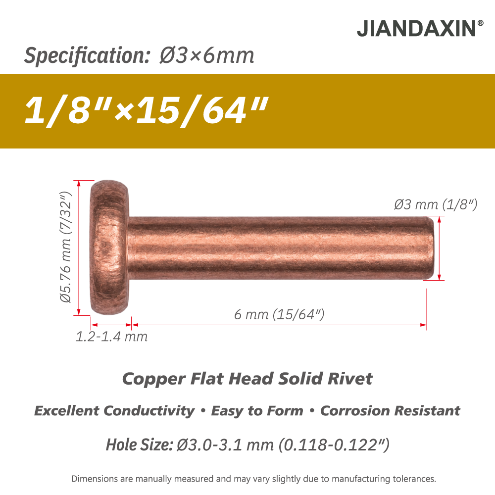 Pure Copper Flat Head Solid Rivet