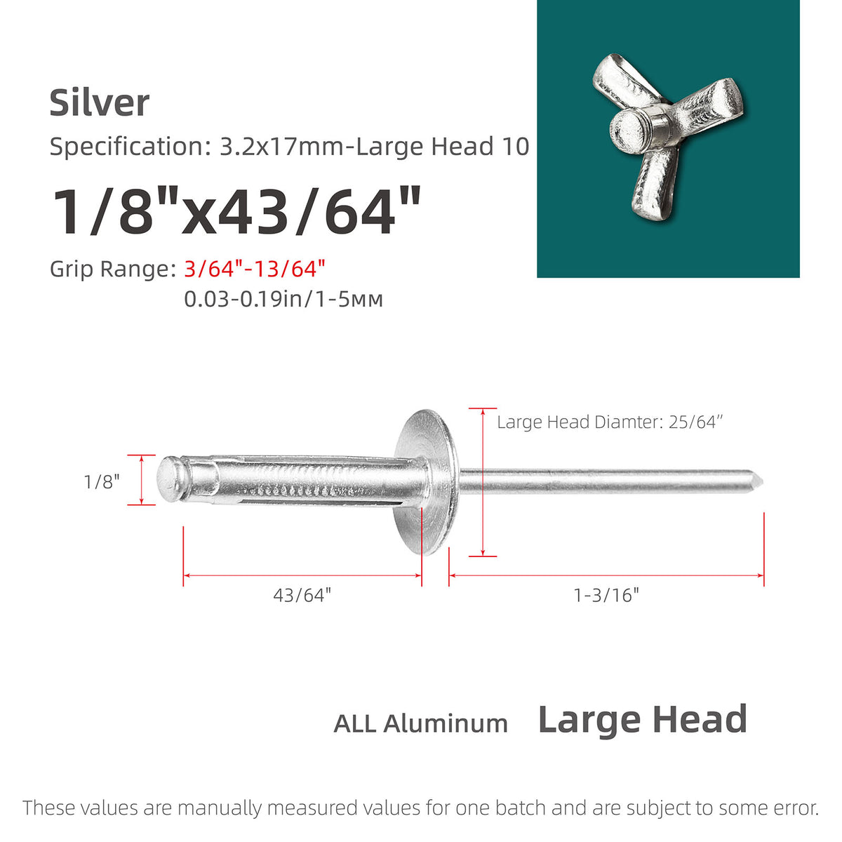 Tri-Fold Large-Head Aluminum Blind Rivets, Large-Flange Exploding Pop Rivets for Automotive Panels, Plastic and Soft Materials