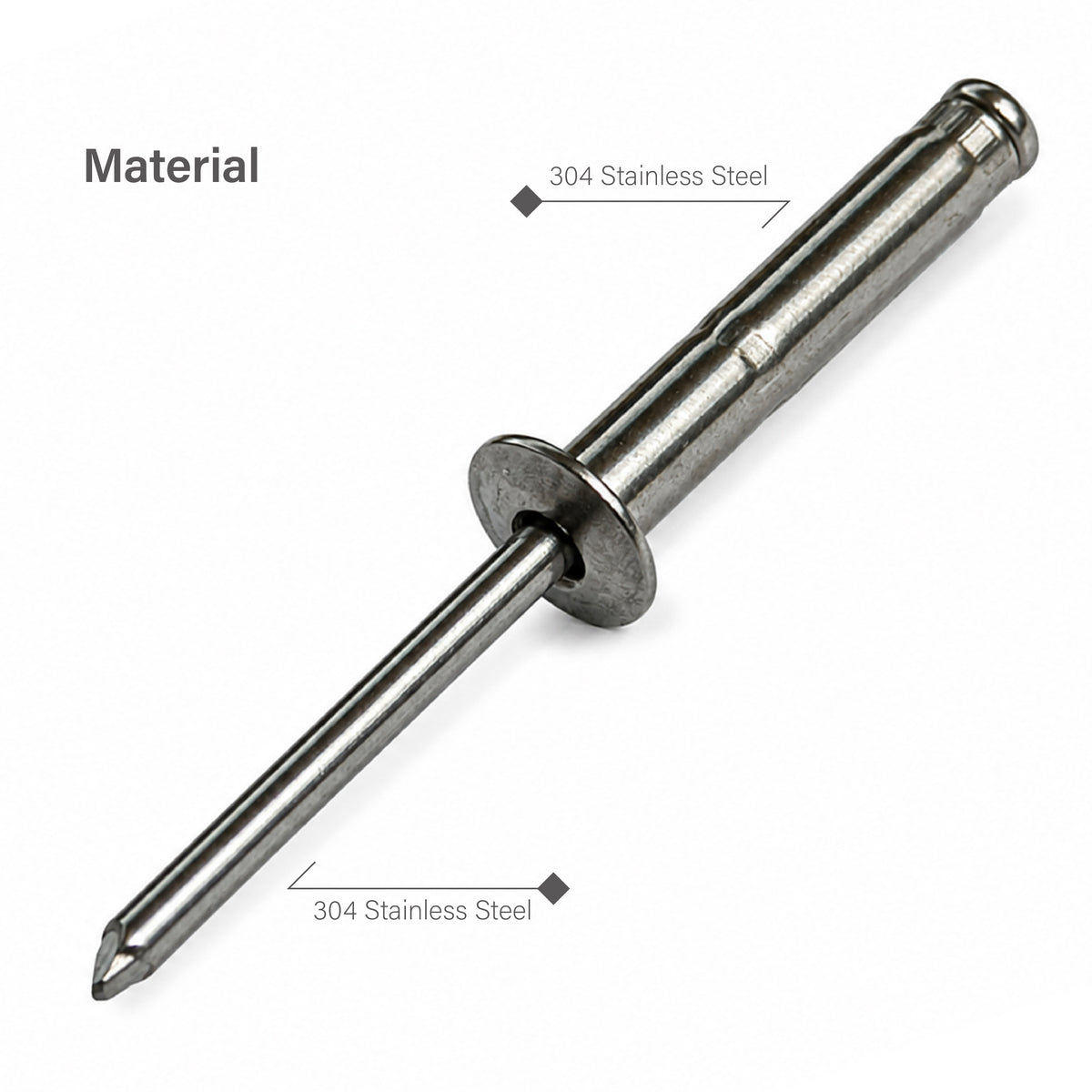 304 stainless steel tri-fold blind rivet angled view