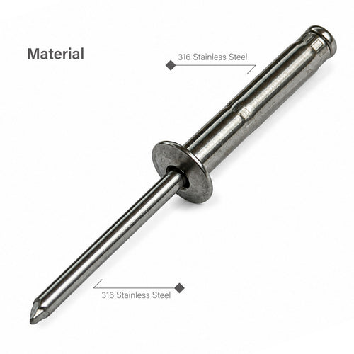 316 stainless steel tri-fold blind rivet angled view