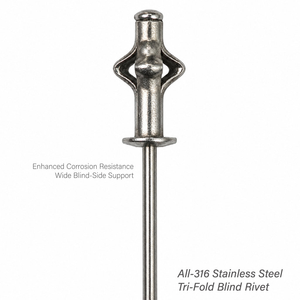 316 stainless steel tri-fold blind rivet angled view
