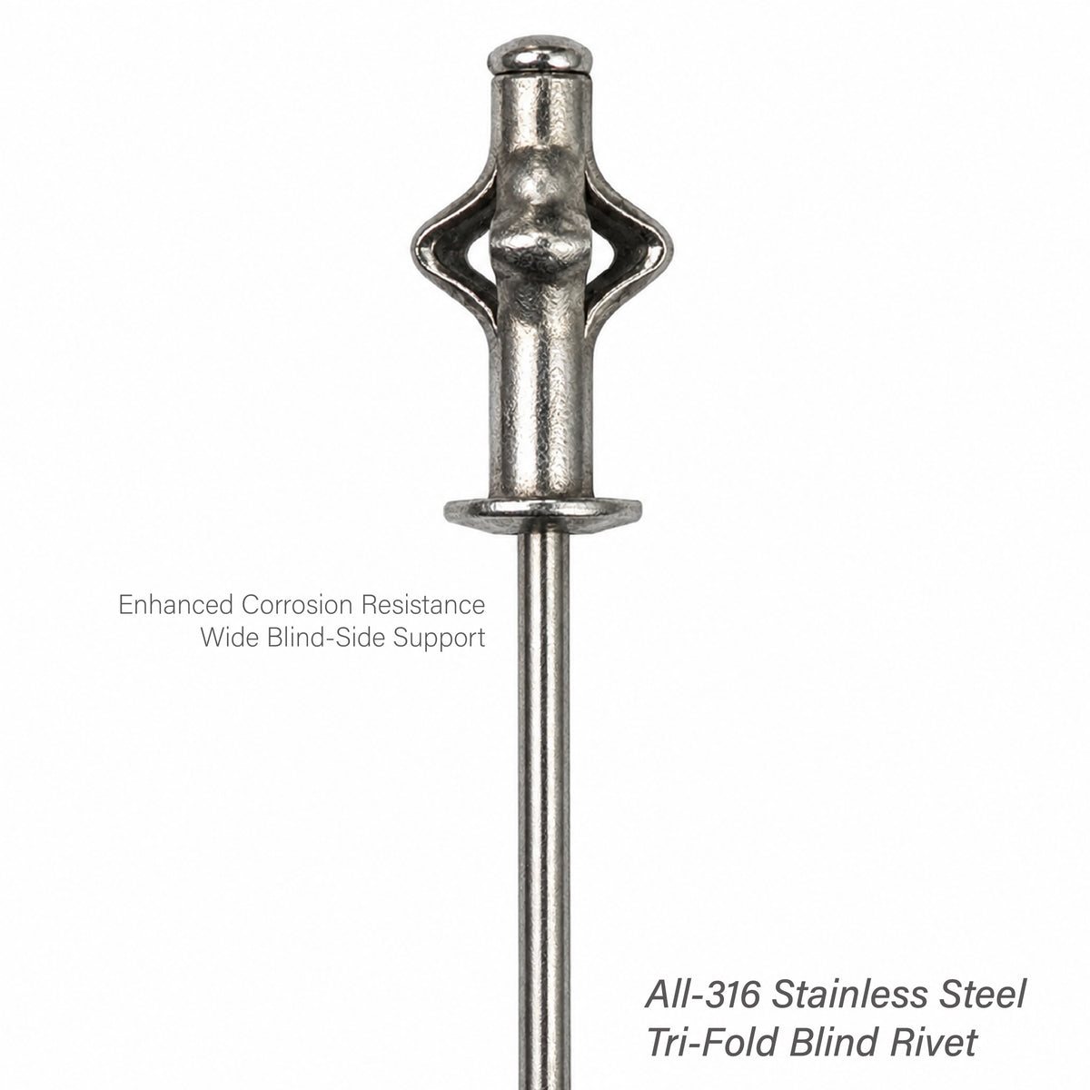 316 stainless steel tri-fold blind rivet angled view