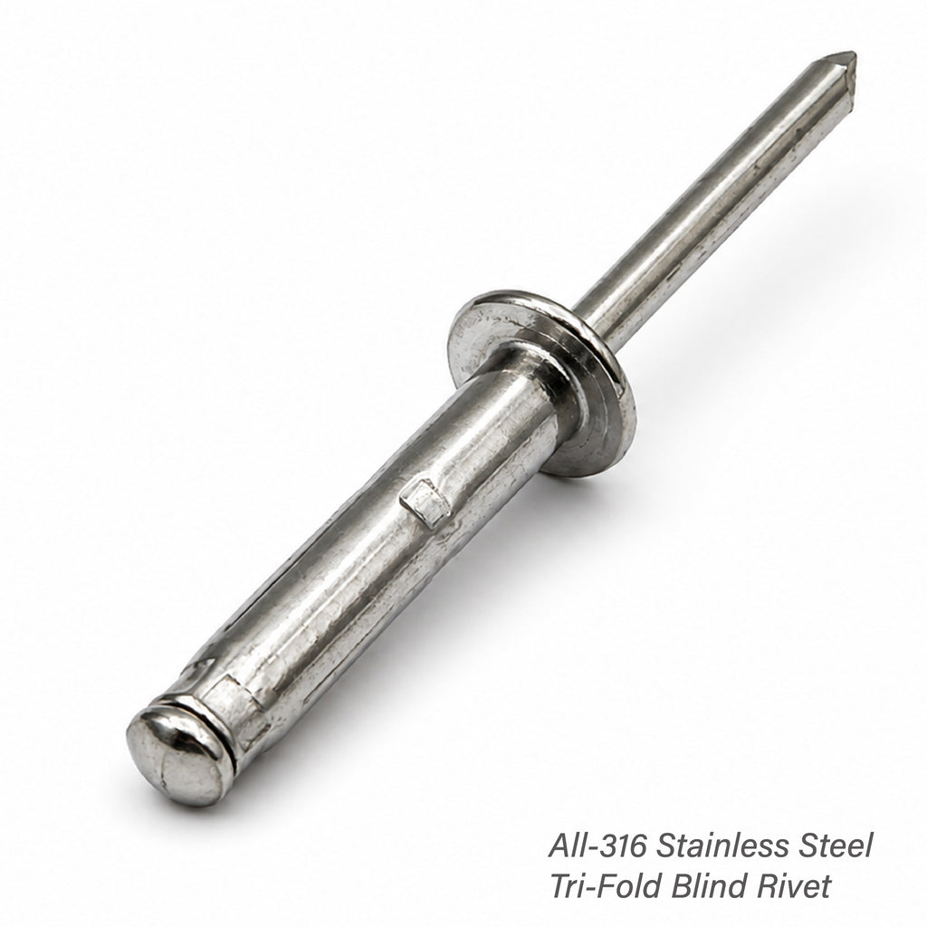316 stainless steel tri-fold blind rivet close-up