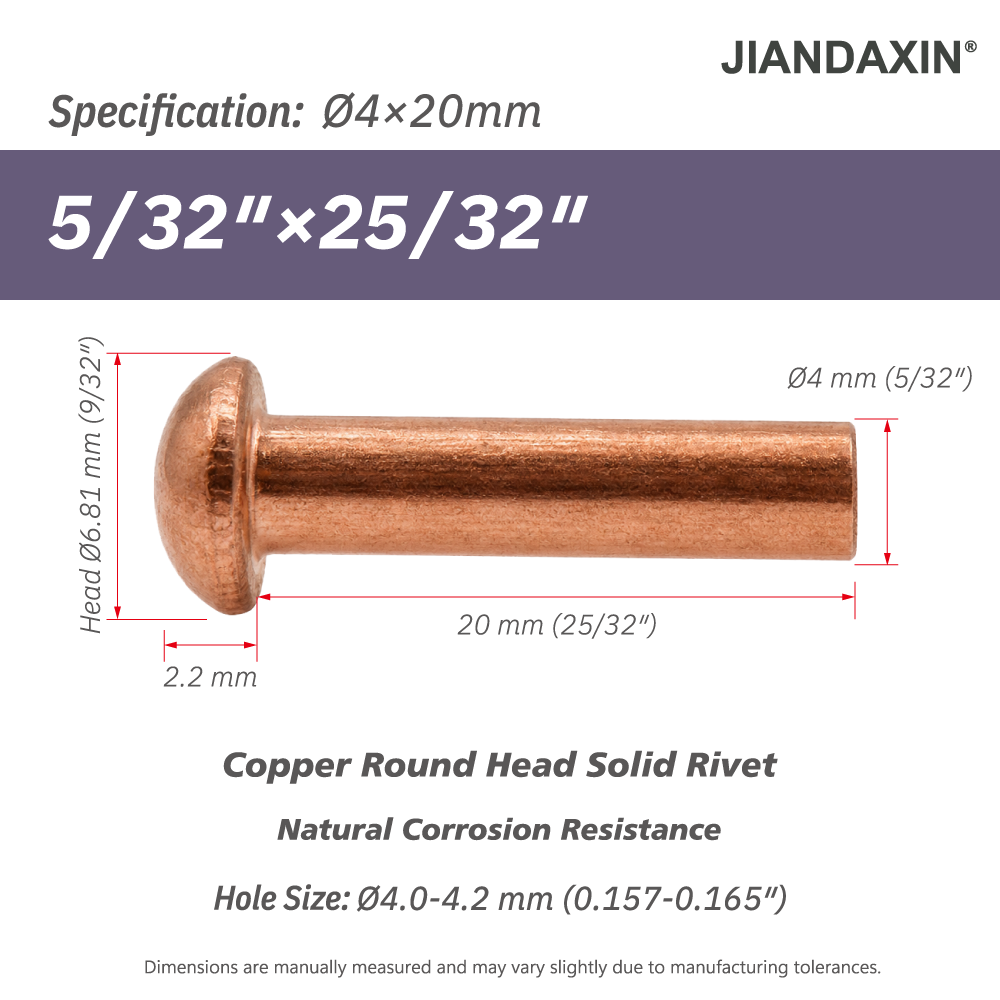 Pure Copper Round Head Solid Rivets