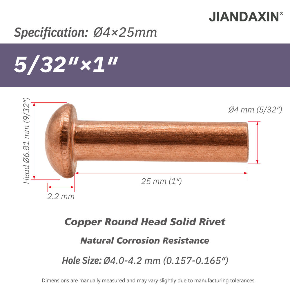 Pure Copper Round Head Solid Rivets