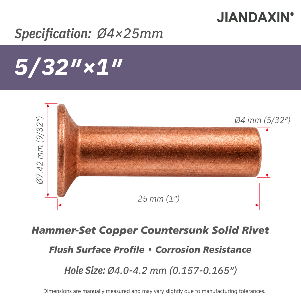 Pure Copper Countersunk Solid Rivets – Hammer-Set