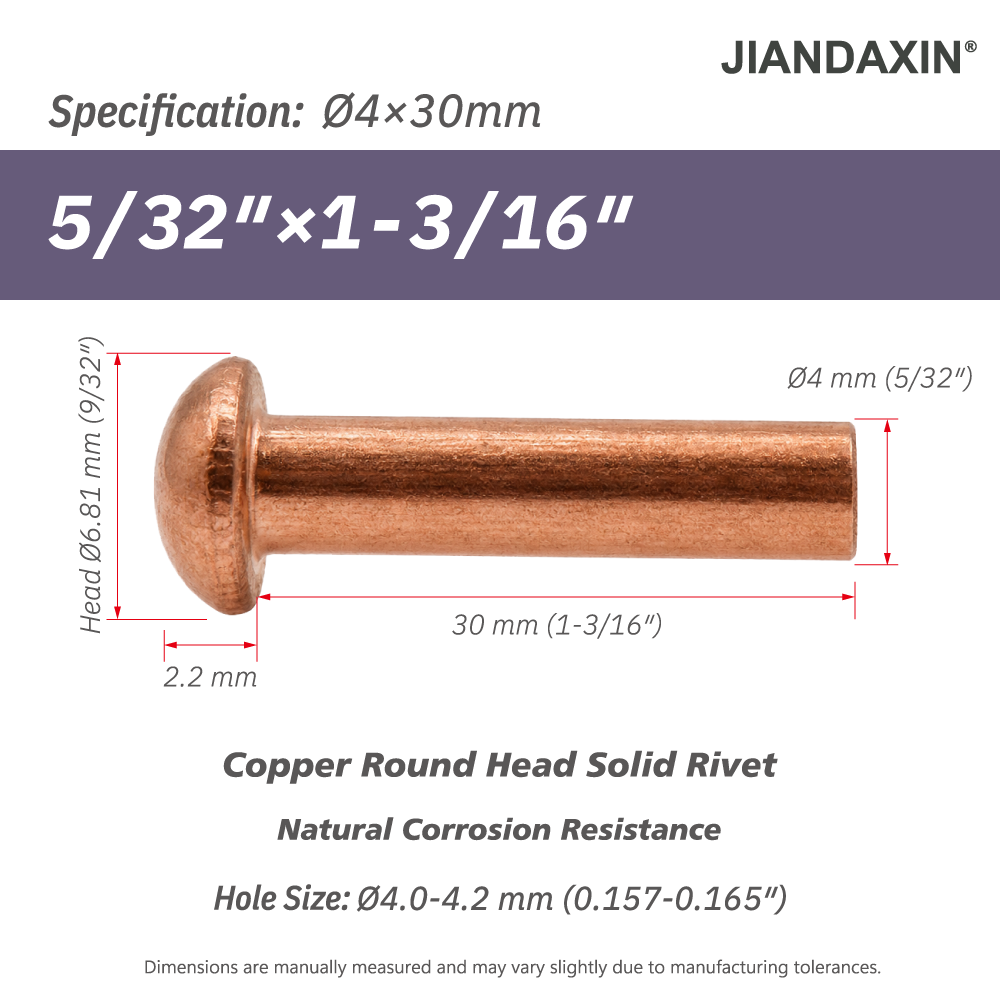 Pure Copper Round Head Solid Rivets