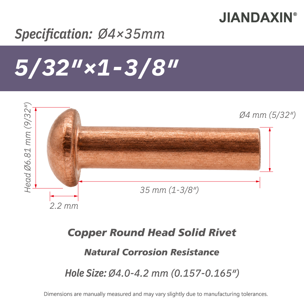 Pure Copper Round Head Solid Rivets