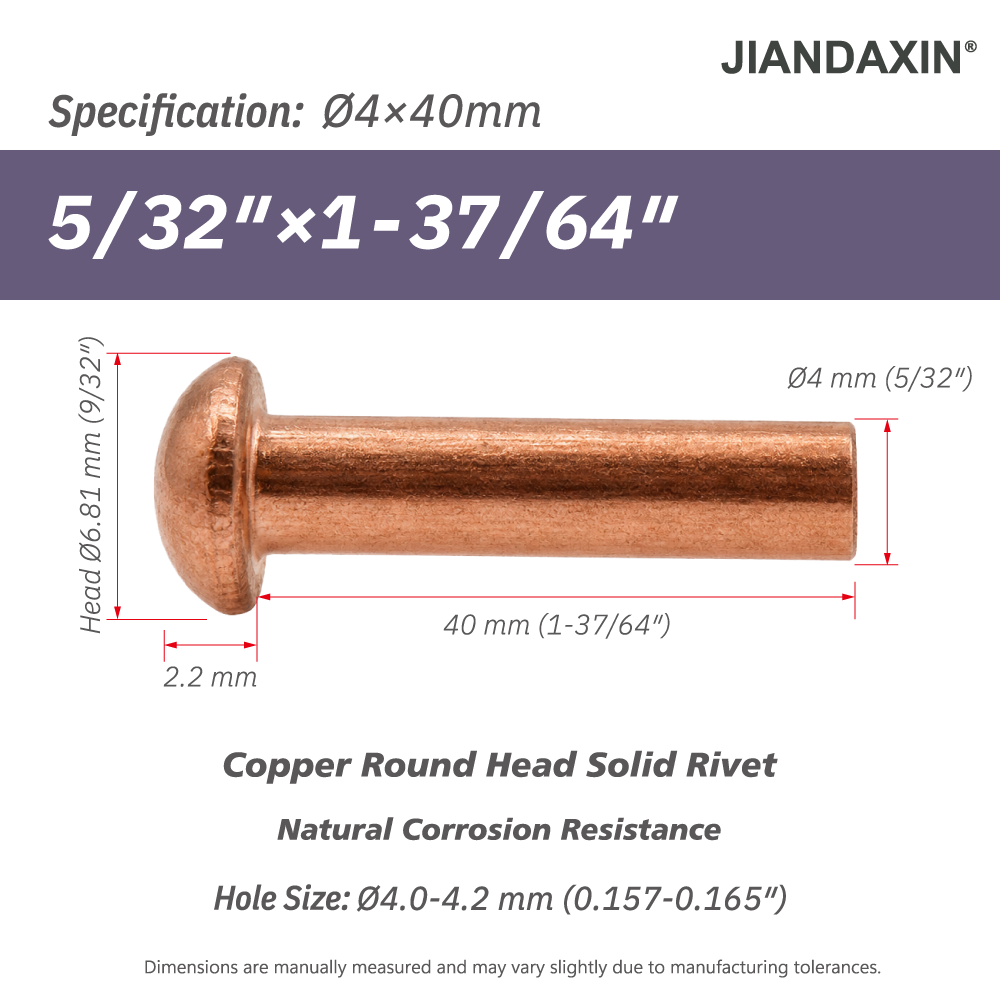 Pure Copper Round Head Solid Rivets
