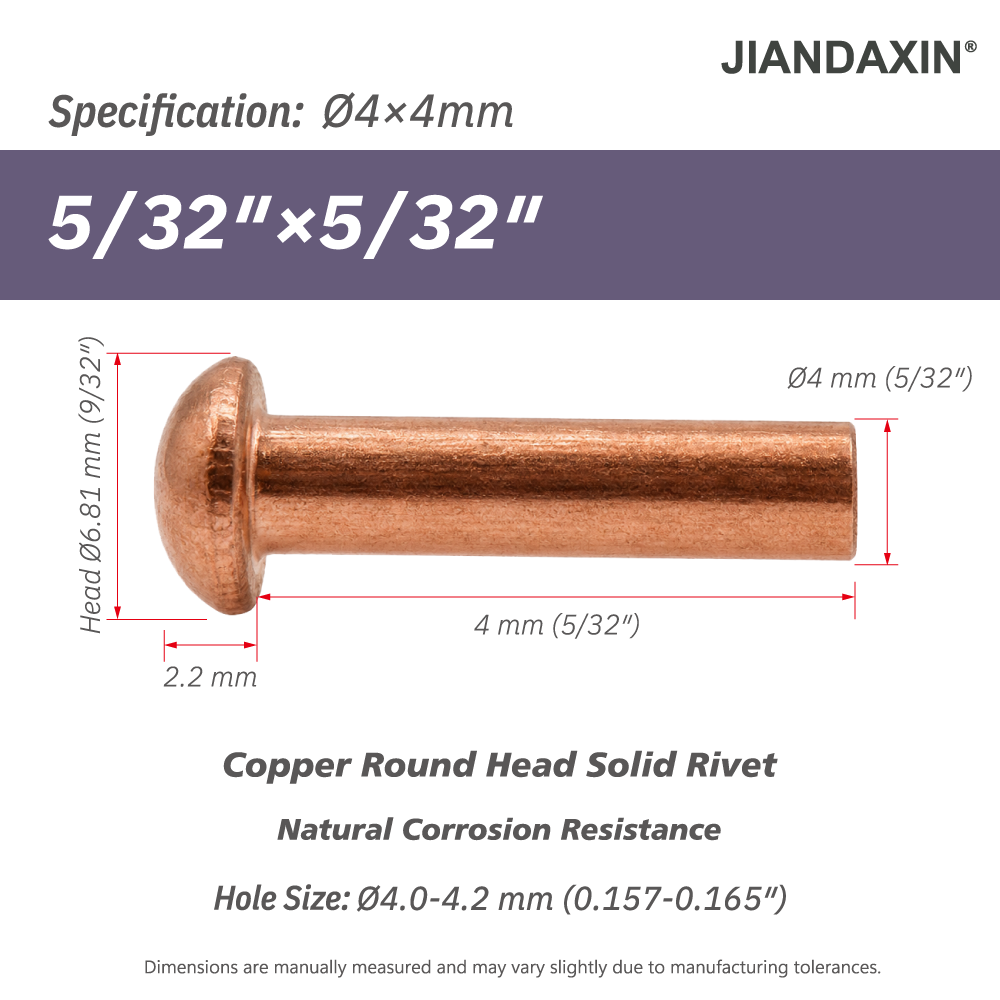 Pure Copper Round Head Solid Rivets