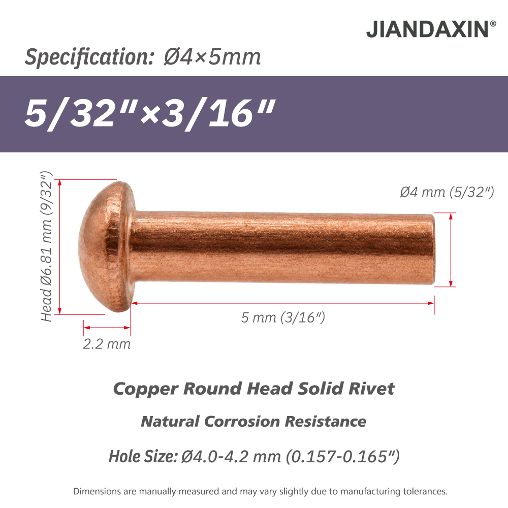 Pure Copper Round Head Solid Rivets