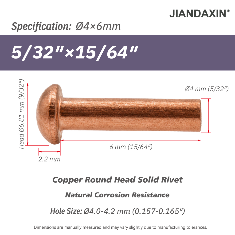 Pure Copper Round Head Solid Rivets