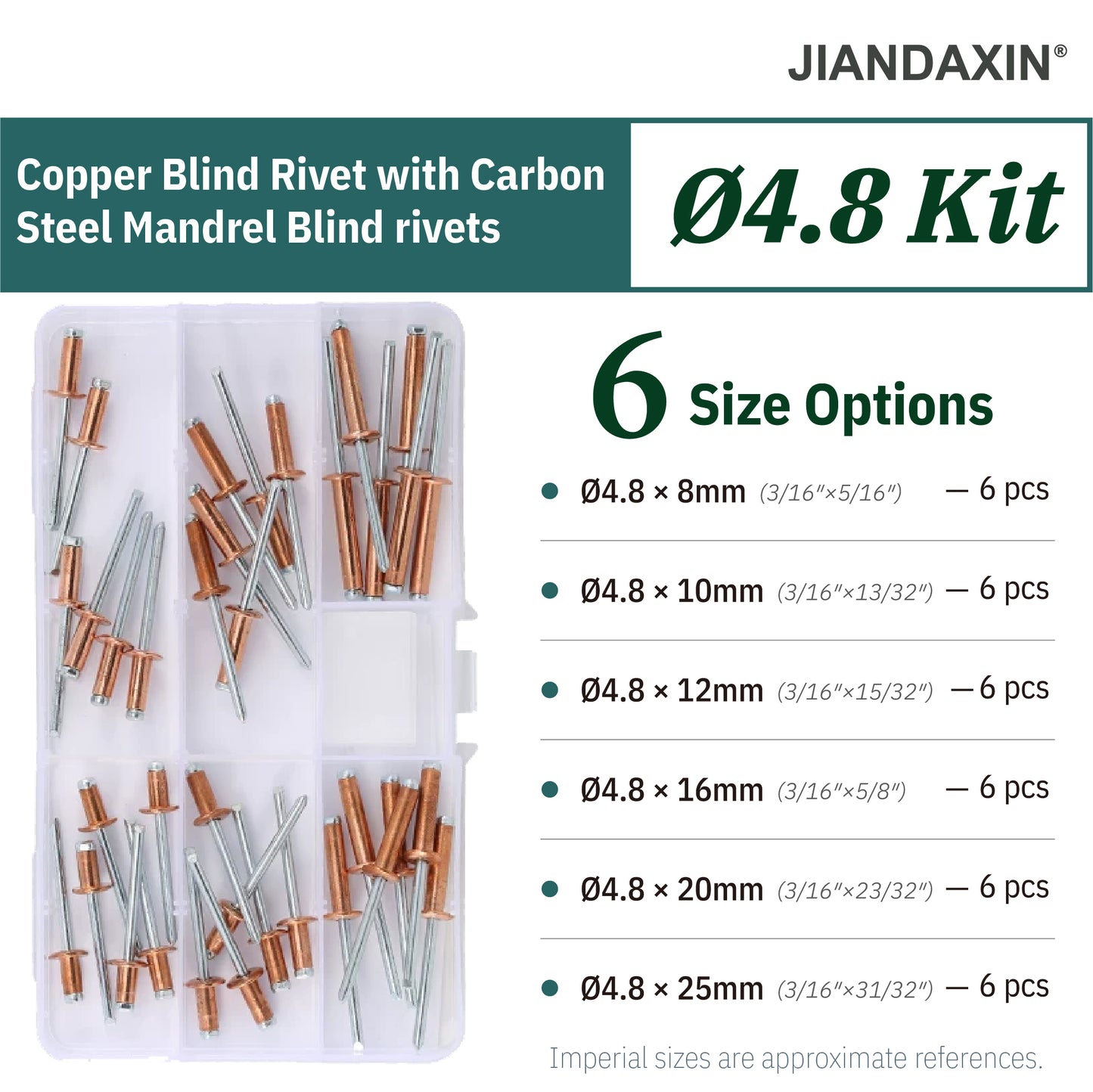Copper Blind Rivet Assortment Kit with Zinc-Plated Steel Mandrels