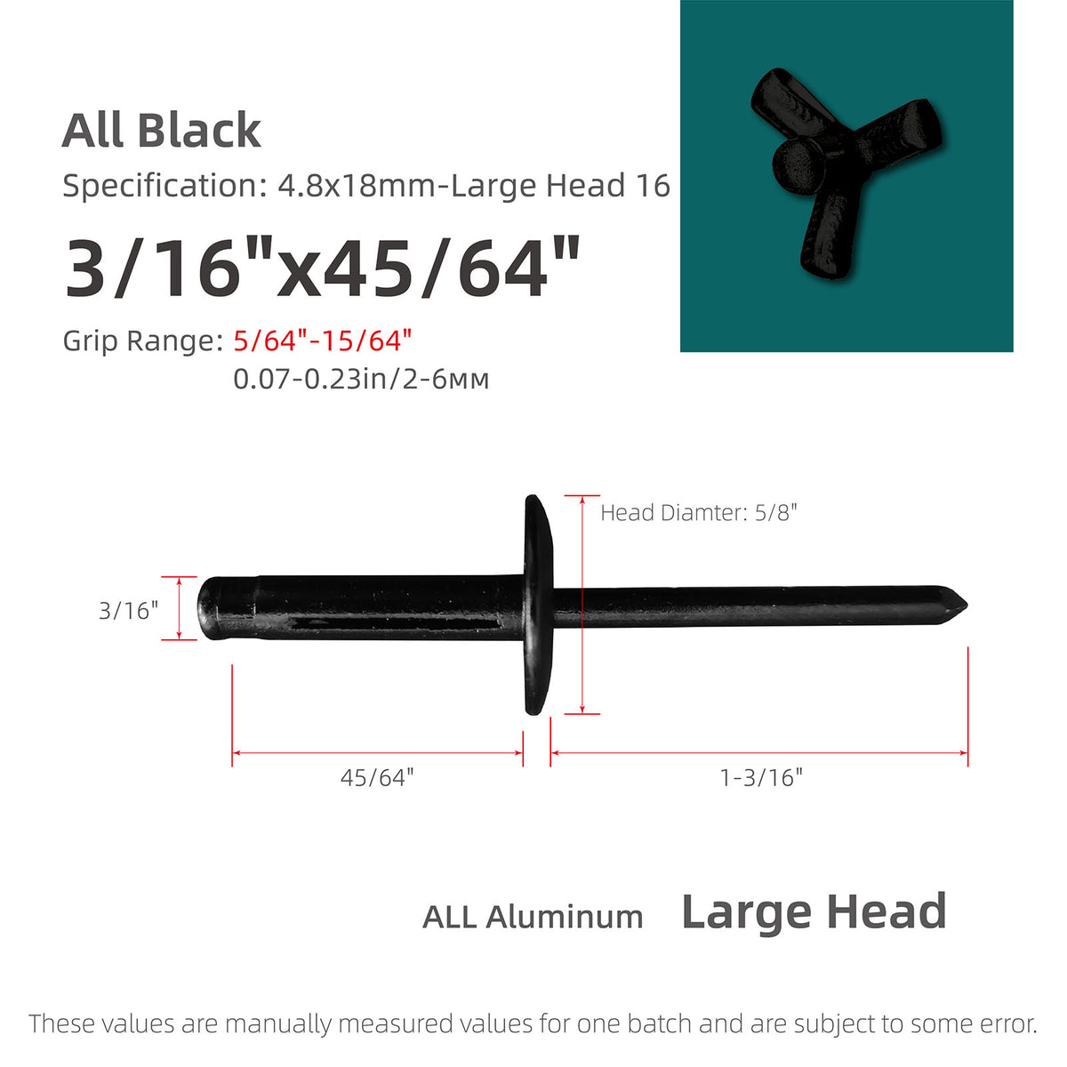 Tri-Fold Large-Head Aluminum Blind Rivets, Large-Flange Exploding Pop Rivets for Automotive Panels, Plastic and Soft Materials