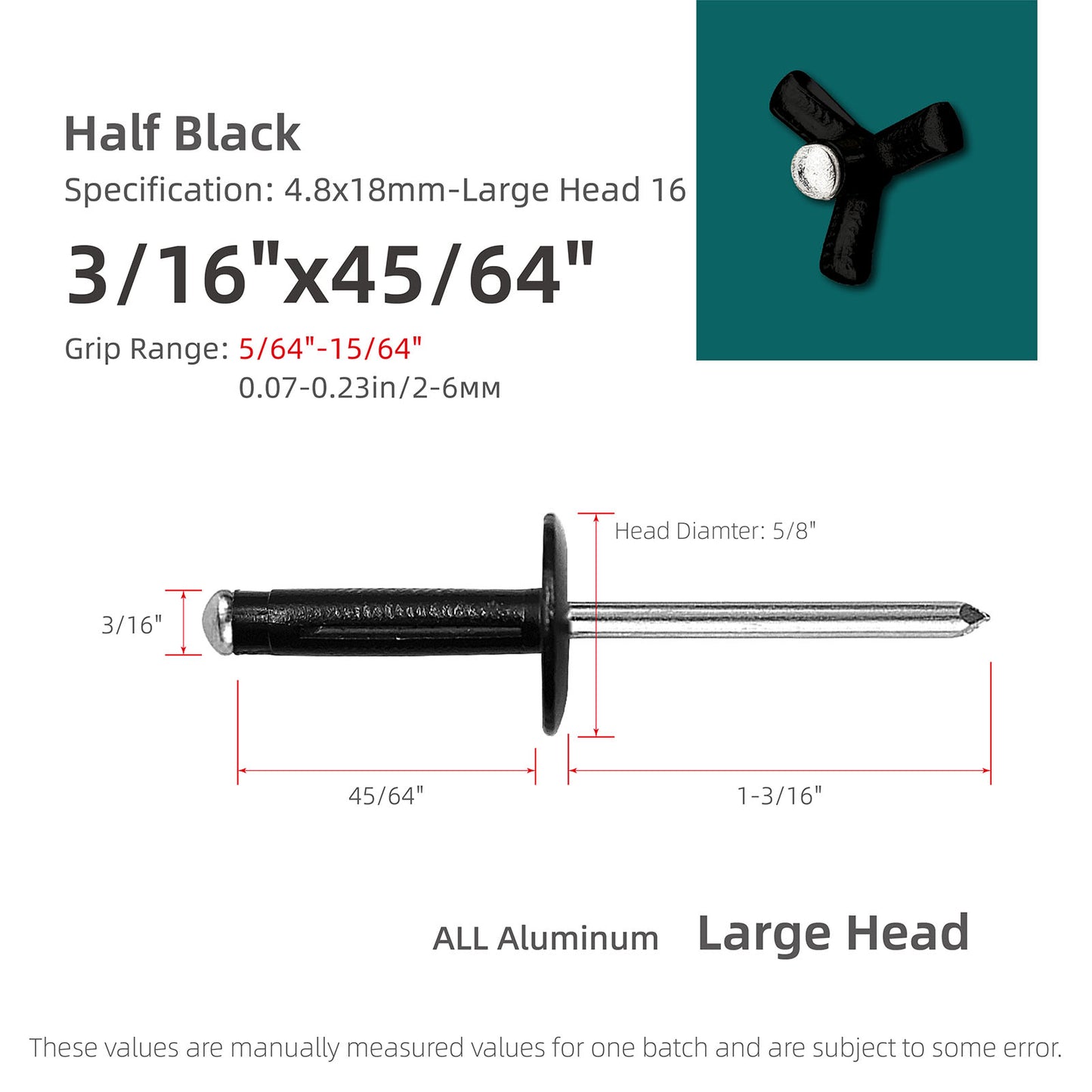 Tri-Fold Large-Head Aluminum Blind Rivets, Large-Flange Exploding Pop Rivets for Automotive Panels, Plastic and Soft Materials