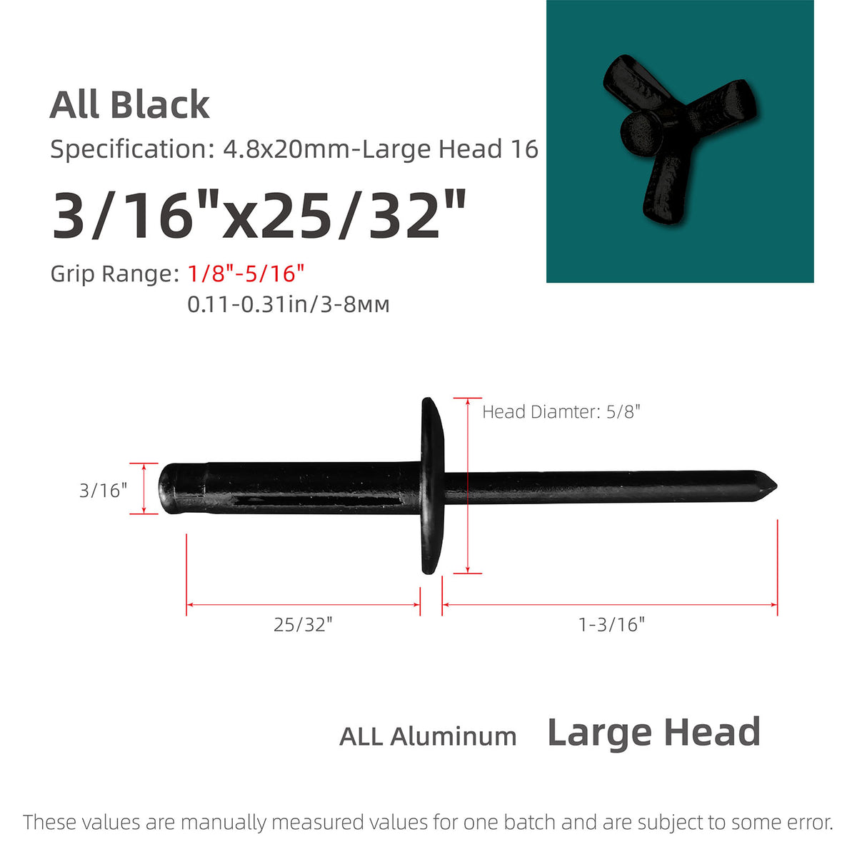 Tri-Fold Large-Head Aluminum Blind Rivets, Large-Flange Exploding Pop Rivets for Automotive Panels, Plastic and Soft Materials