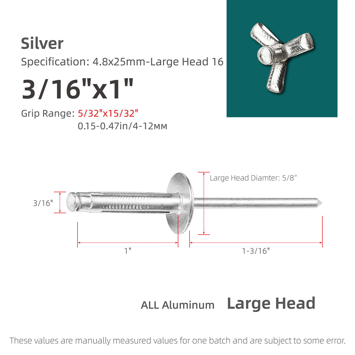 Tri-Fold Large-Head Aluminum Blind Rivets, Large-Flange Exploding Pop Rivets for Automotive Panels, Plastic and Soft Materials