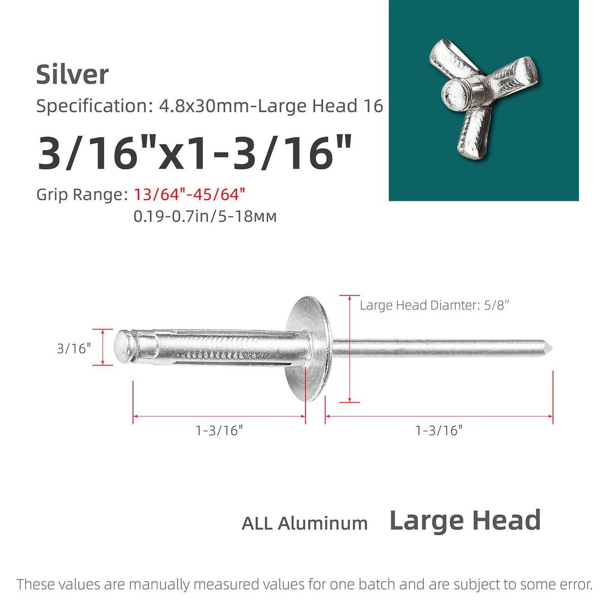 Tri-Fold Large-Head Aluminum Blind Rivets, Large-Flange Exploding Pop Rivets for Automotive Panels, Plastic and Soft Materials