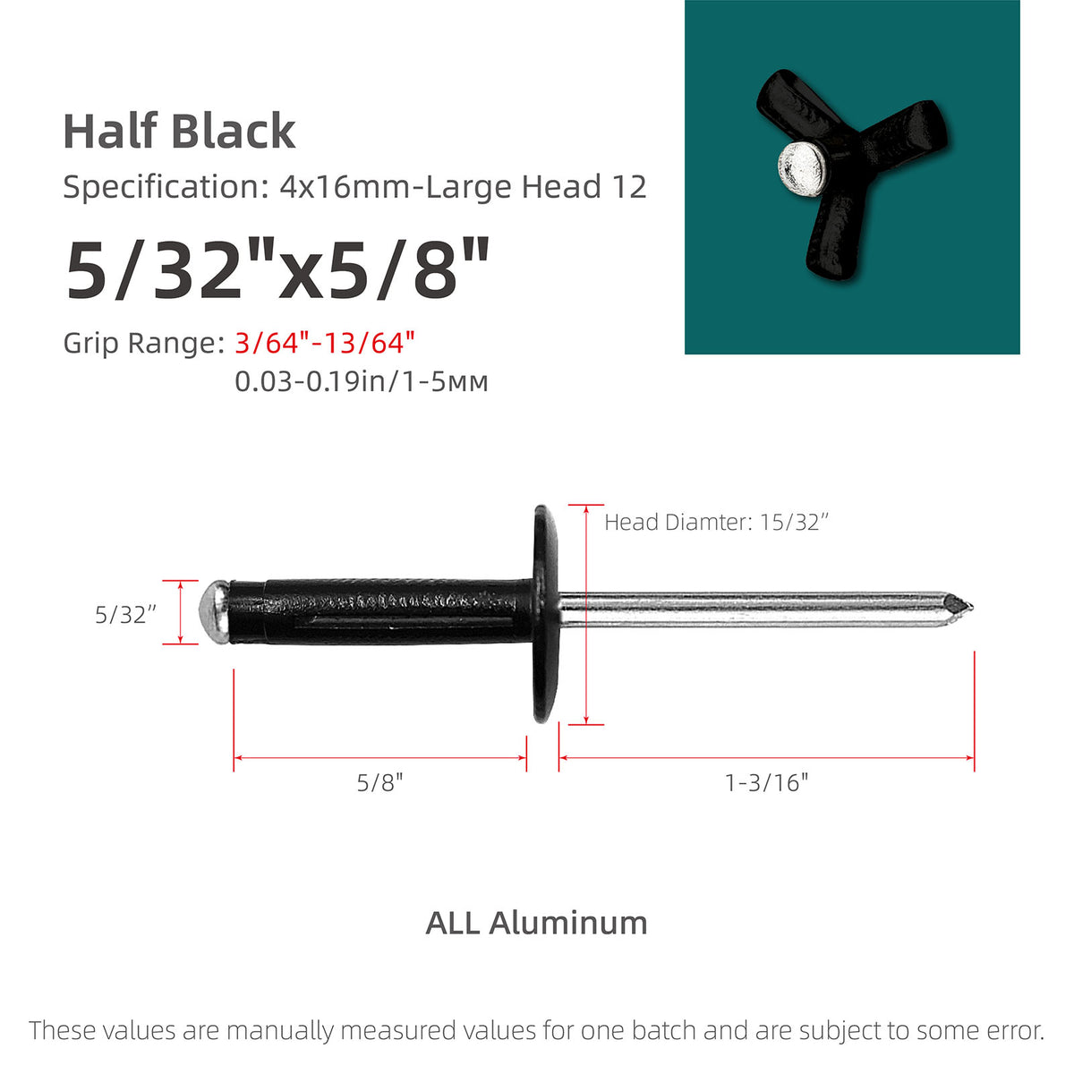 Tri-Fold Large-Head Aluminum Blind Rivets, Large-Flange Exploding Pop Rivets for Automotive Panels, Plastic and Soft Materials