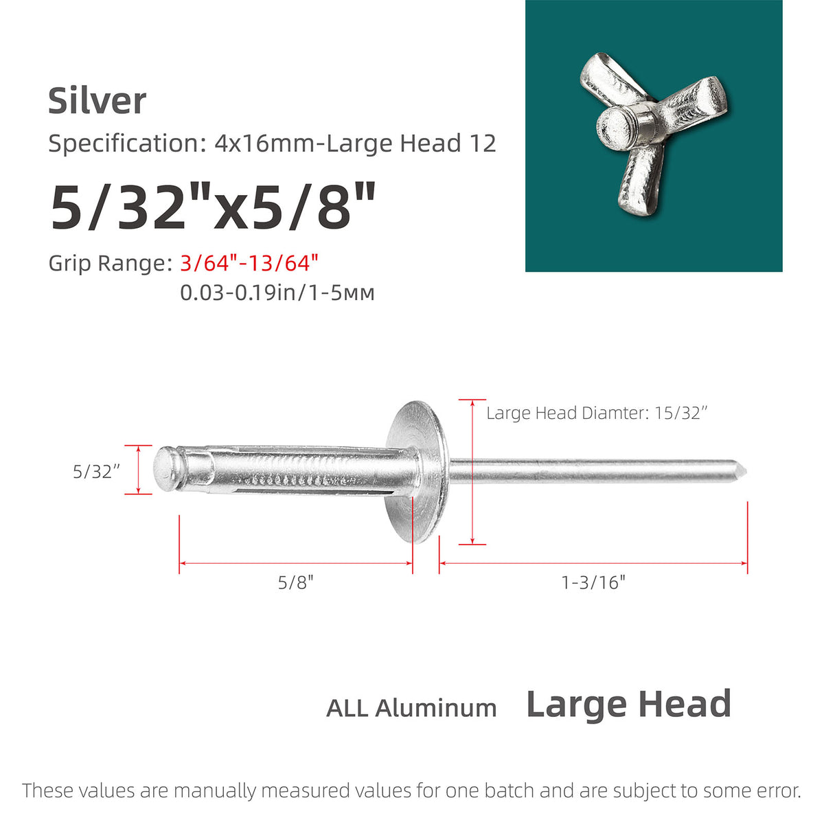 Tri-Fold Large-Head Aluminum Blind Rivets, Large-Flange Exploding Pop Rivets for Automotive Panels, Plastic and Soft Materials