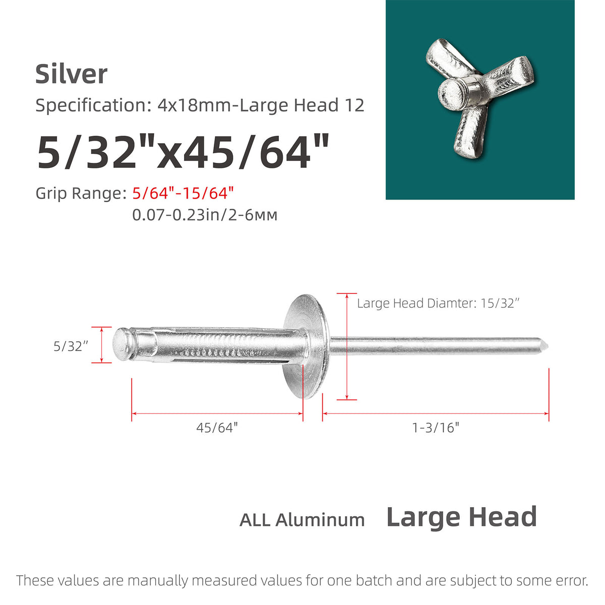Tri-Fold Large-Head Aluminum Blind Rivets, Large-Flange Exploding Pop Rivets for Automotive Panels, Plastic and Soft Materials