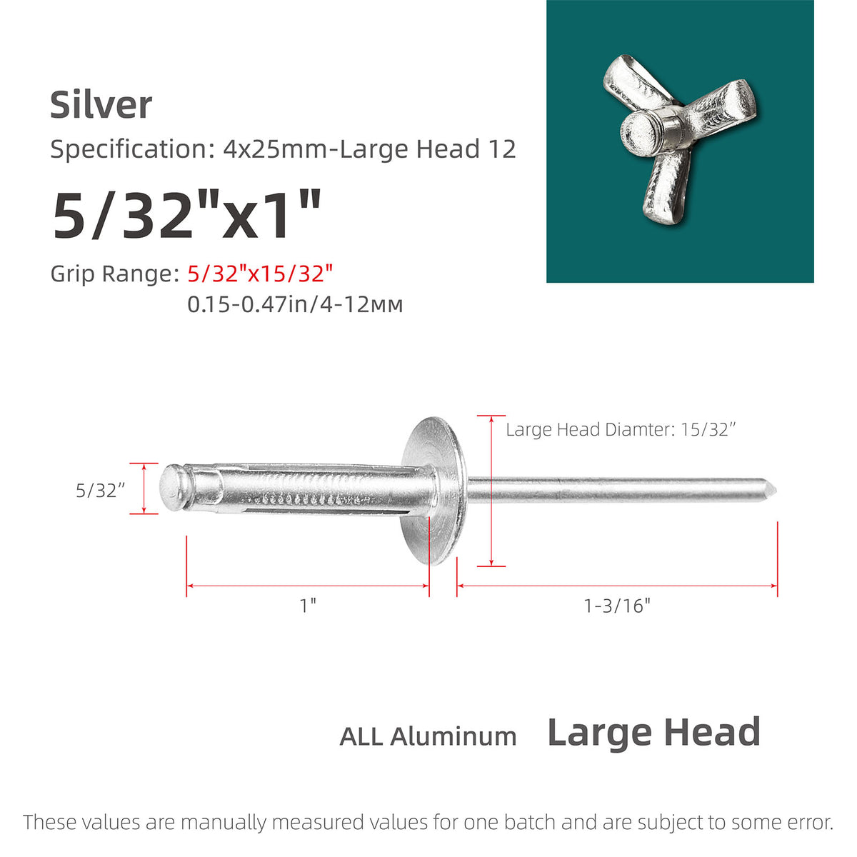 Tri-Fold Large-Head Aluminum Blind Rivets, Large-Flange Exploding Pop Rivets for Automotive Panels, Plastic and Soft Materials