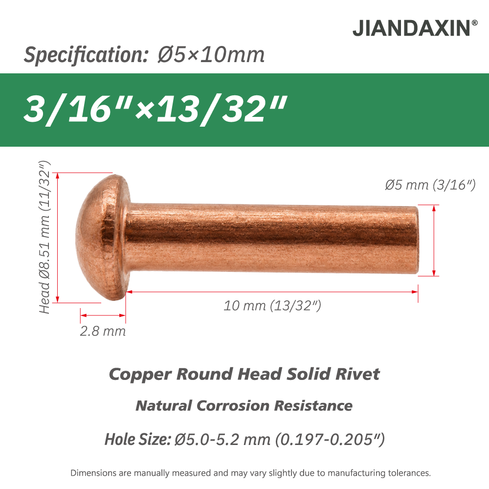 Pure Copper Round Head Solid Rivets