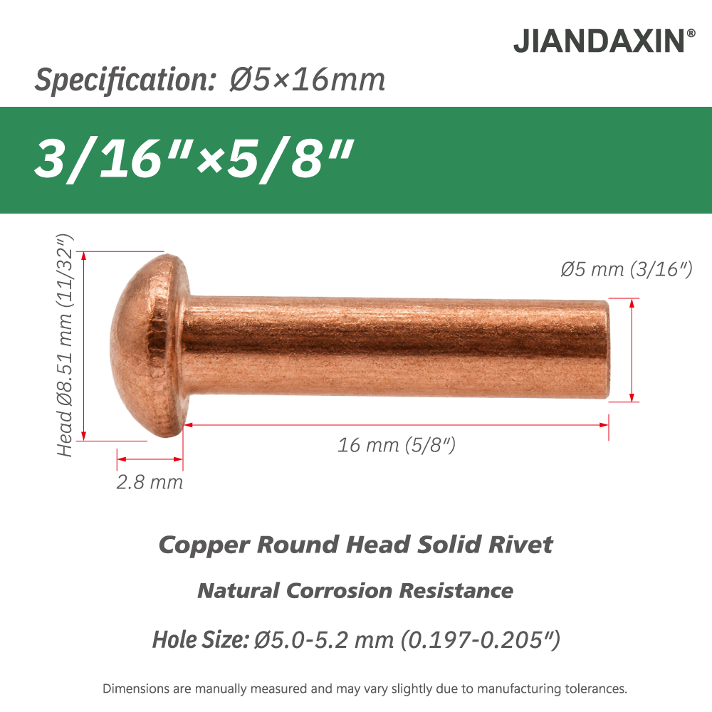 Pure Copper Round Head Solid Rivets