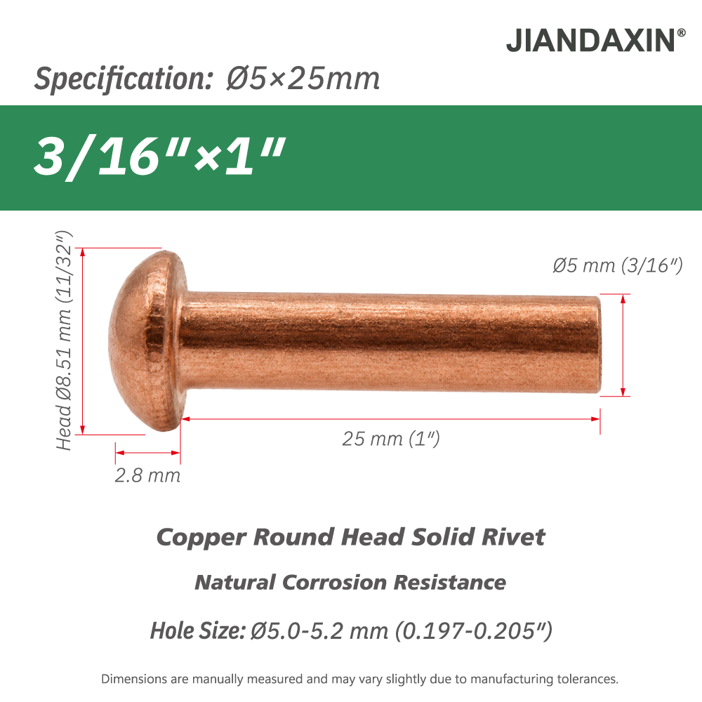 Pure Copper Round Head Solid Rivets