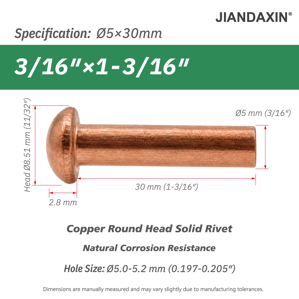 Pure Copper Round Head Solid Rivets