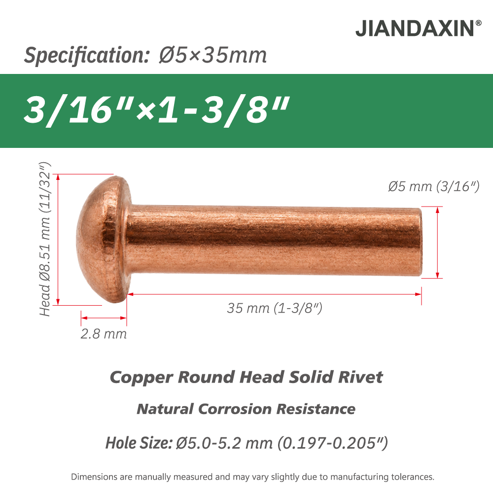 Pure Copper Round Head Solid Rivets