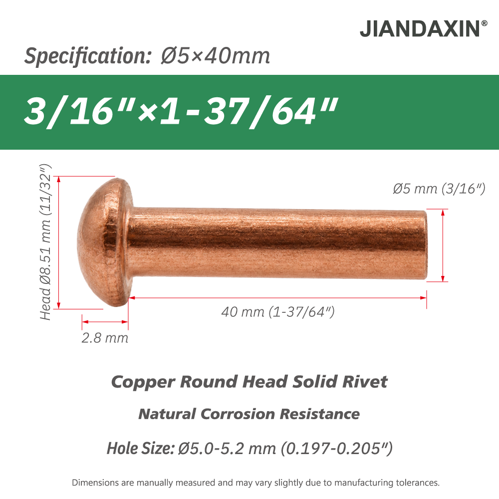 Pure Copper Round Head Solid Rivets