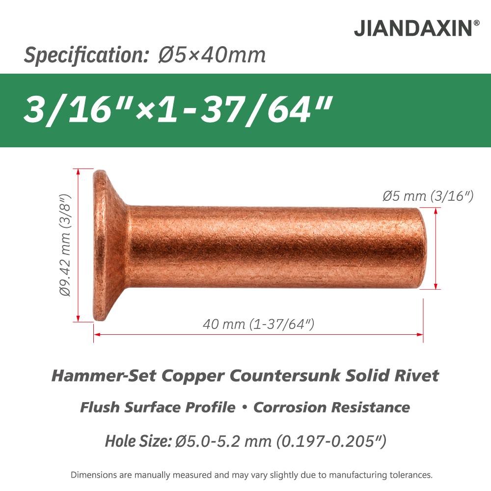Pure Copper Countersunk Solid Rivets – Hammer-Set