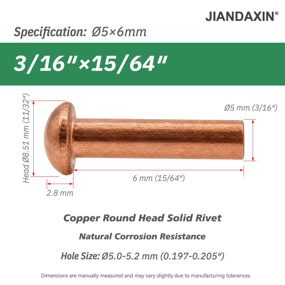 Pure Copper Round Head Solid Rivets
